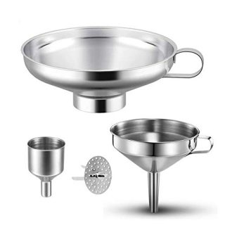 4 Pieces Canning Funnel Stainless Steel Funnels Set, Kitchen Wide Mouth Funnel Mason Jar Funnel with Strainer for Kitchen Spices Liquid Powder Bean jam Canning Funnels Transferring Tools