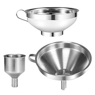 Picowe 3 Pack Funnel, Stainless Steel Kitchen Funnels with Removable Strainer, Canning Funnel for Mason Jar, Mini Funnel for Filling Wine Bottles, for transferring Spices Liquid Powder Bean Jam