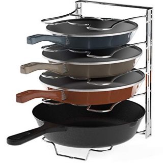 Simple Houseware Kitchen Cabinet 5 Adjustable Compartments Pan and Pot Lid Organizer Rack Holder, Chrome