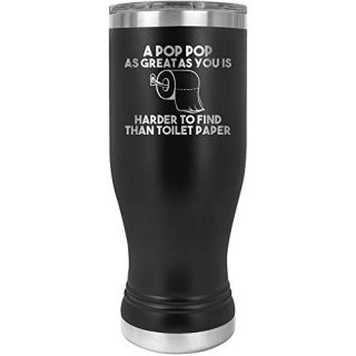 Black 20 oz insulated stainless steel tumbler etched with “Pop Pop from Grandchildren,” featuring a BPA-free lid and textured powder coat.