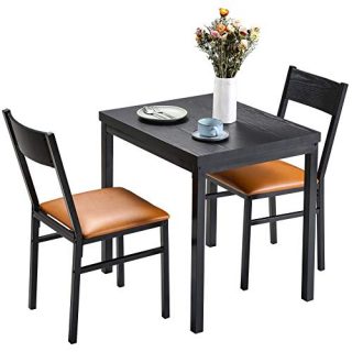 HOMURY 3 Piece Dining Table Set with Cushioned Chairs, Modern Counter Height Dinette Set, Small Kitchen Table Set with 1 Table and 2 Chairs for Dining Room, Kitchen, Small Spaces, Espresso and Brown