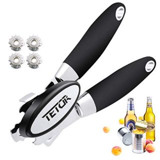 Can Opener Manual Can Opener Smooth Edge Stainless Steel Can Opener With Durable Anti Slip Nylon Handles and Large Knob with Built in Bottle Cap Opener