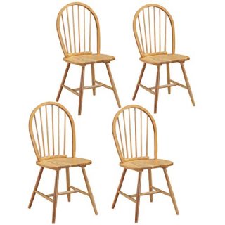 Giantex Wood Dining Chairs Set of 4, Windsor Chairs with Solid Wood Legs, High Spindle Back, H-Shaped Crossbars, Vintage Country Farmhouse Style Wooden Side Chairs (4)