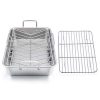 Roasting Pan, E-far 15.2 Inch Stainless steel Turkey Roaster with Rack, Include Deep Lasagna Pan & V-shaped Rack & Roasting Rack, Non-toxic & Heavy Duty, Easy Clean & Dishwasher Safe - Rectangular