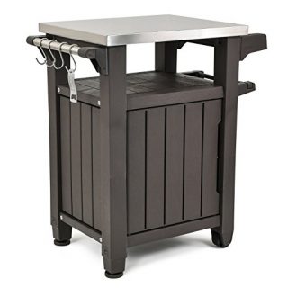 Portable Outdoor Table and Storage Cabinet with Hooks for Grill