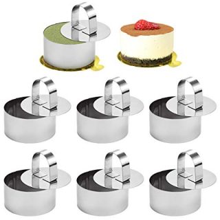 Fireboomoon 6 Pack Stainless Steel Round Cake Mousse Mold with Pusher,Small Round Pastry Cake Baking Rings with Food Pusher(3.15" in Diameter)