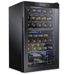 Schmecke 33 Bottle Dual Zone Wine Cooler Refrigerator w/Lock | Large Freestanding Wine Cellar | 41f-64f Digital Temperature Control Wine Fridge For Red, White, Champagne or Sparkling Wine - Black