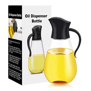 Oil Dispenser Bottle,Cooking Container Bottle 20.5 oz Glass Olive Oil Dispenser Non-Drip Kitchen Vinegar Barbecue Marinade Dispenser Bottle With Scale and Non-Slip Handle for Kitchen (Black)