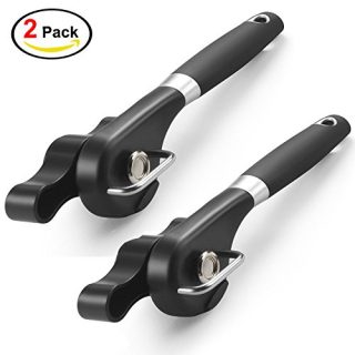 MOLILAYO Stainless Steel Manual Can Opener, Soft Grips Handle, No Sharp Edges or Cuts, Side Cutting Can Opener Kitchen Gadget, Lid Lifter That Won't Touch Food, Dishwasher Safe – Black (Pack of 2)