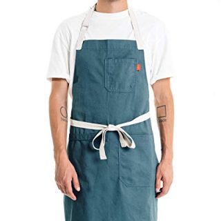 Caldo Daily Cotton Kitchen Apron for Cooking- Mens and Womens Professional Chef or Server Bib Apron - Adjustable Straps with Pockets and Towel Loop (Spruce)