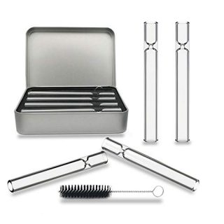 4 Pack Glass Straw Travel Kit,4 Inch Filter Accessories,with Metal Case and Cleaning Brush