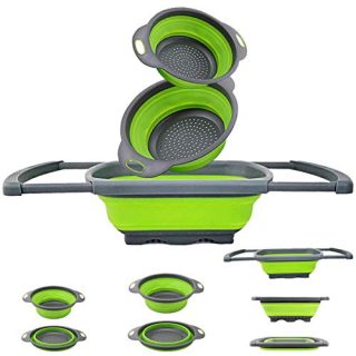 EigPluy Kitchen Collapsible Colander Over The Sink Kitchen Colander Strainer With Extendable Handles 6 Quart Folding Strainer for Draining Fruit,Pasta,Vegetable(3 packs)
