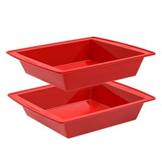 Silicone Square Cake Pan, 8"x8" Baking Pan, Brownie Pan - Set of 2 - SILIVO Nonstick Silicone Cake Molds, Silicone Baking Mold for Brownies, Cakes, Rice Crispy Treats and Lasagnas - 8x8x2 Inch