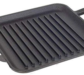 Lodge Chef Collection 11 Inch Cast Iron Chef Style Square Grill Pan. Ergonomic Handles, Grill Lines and Seasoning Are Ready for the Kitchen or Campfire. Made from Quality Materials to Last a Lifetime