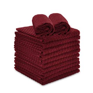 Talvania Red Kitchen Dish Towels, 100% Cotton Dobby Weave Terry Towel Set, 12 Pack Soft and Absorbent Multipurpose Dish Cloth, Hand Towel and All Kitchen Cleaning 15” X 25” Machine Washable (Red Pear)