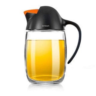 GMISUN Olive Oil Dispenser Bottle W/Auto Flip Cap, 21oz Glass Olive Oil Bottle Leakproof, Kitchen True No Drip Oil and Vinegar Cruet Container with Non-Slip Handle, Cute Penguin Design(Black)