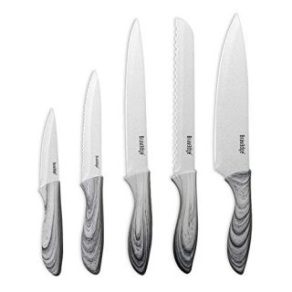 Bravedge Knife Sets Chef Knife Set Kitchen Knife Set 5 Pieces Super Sharp Stainless Steel Kitchen Knife Boxed Knife Set with Ergonomic Handle Blade Cover Non Stick Coating Gift Box for Gourmet