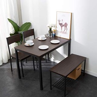 SDHYL 43 inches Wood Dining Table Set with 2 Chairs and 1 Bench / 4 Piece Set, for Breakfast in Living Room, Kitchen Room, Dining Room, Restaurant, Bistro Oak, S7-GCCZ1008-US
