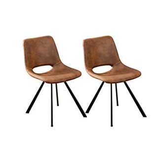 Leather Upholstered Dining Chairs,Per-Home Modern Mid Century Side Chair with Metal Legs for Kitchen Dining Room Living Room Bedroom(Set of 2) (Golden Brown)