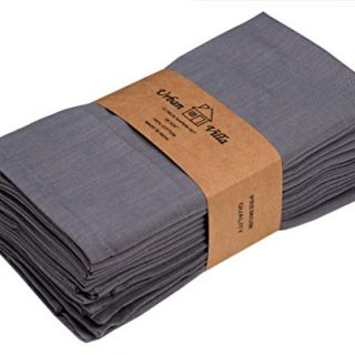 Urban Villa Solid Slub Grey Color Dinner Napkins Everyday Use Premium Quality 100% Cotton Set of 12 Size 20X20 Inch Over sized Cloth Napkins with Mitered Corners Ultra Soft Durable Hotel Quality
