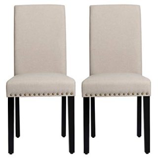 RELAX4LIFE Dining Chairs Set of 2 Fabric Upholstered with Solid Wood Legs, Padded Seat and Back Armless Side Chair Tufted Parsons Kitchen Dining Chairs Set (1, Beige)