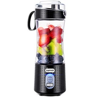 Supkitdin Portable Blender, Personal Mixer Fruit Rechargeable with USB, Mini Blender for Smoothie, Fruit Juice, Milk Shakes, 380ml, Six 3D Blades for Great Mixing (Black)