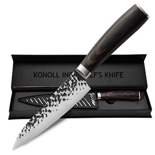 KONOLL Fruit knife 5-Inch Paring knife Kitchen Utility Knife Stainless Steel Cutting Knife with Ergonomic Pattern Wooden Handle
