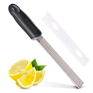 FirmiBang Cheese Zester & Grater – Premium Stainless Steel - A Sharp Kitchen Tool for Ginger, Garlic, Nutmeg, Chocolate, Vegetables, Fruits, Dishwasher Safe (Black)