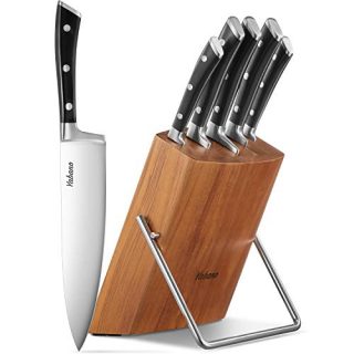 Kitchen Knife Set High Carbon Stainless Steel 6-Piece Knife Set, Super Sharp, Upgraded Anti-rust Cutlery Knife Set with Wooden Block, Dishwasher Safe, by Yabano