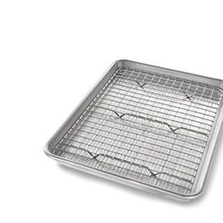USA Pan Quarter Sheet Baking Pan and Bakeable Nonstick Cooling Rack, Metal