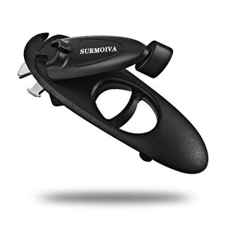 Can Opener Manual Smooth Edge | 6-in-1 Multifunctional Can Opener | Easy Crank Handle for Seniors with Arthritis - Great for Home/Kitchen/Camping, Black