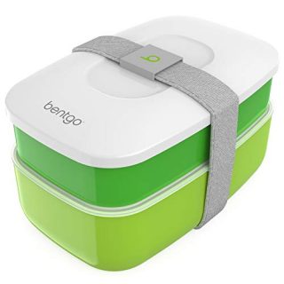 Bentgo Classic - All-in-One Stackable Bento Lunch Box Container - Sleek and Modern Bento-Style Design Includes 2 Stackable Containers, Built-in Plastic Utensil Set, and Nylon Sealing Strap (Green)
