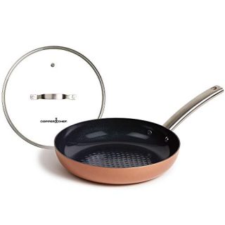Copper Chef Black Diamond Fry Pan with Lid, Induction Bottom, 10-Inch, Black and Copper