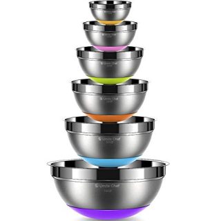 Stainless Steel Mixing Bowls Set of 6, Non Slip Colorful Silicone Bottom Nesting Storage Bowls by Umite Chef, Polished Mirror Finish For Healthy Meal Mixing and Beating (1,1.5, 2.0, 2.5, 3.5, 7 QT)