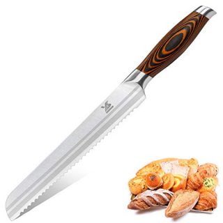 MSY BIGSUNNY 8" Bread Knife Serrated Kitchen Knife of German Steel – Ergonomic Handle – Razor Sharp Blade for Slicing Breads Cakes and Large Fruits