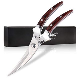 SMTENG sharp Poultry Shears，Good Grips Spring Loaded Poultry Scissors, Heavy Duty Kitchen Shears For Meat, Poultry & More, Multipurpose Kitchen Scissors with Pakka wood ox horn handle