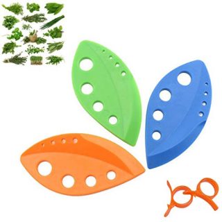 Leaf Herb Stripper Kitchen Gadget Tools Vegetable Herb Stripping Tool Kitchen Knife for Kale Chard Collard Greens Rosemary Thyme Coriander Perilla Parsley Taragon Plastic Resin Curved Edge (3 COLORS)