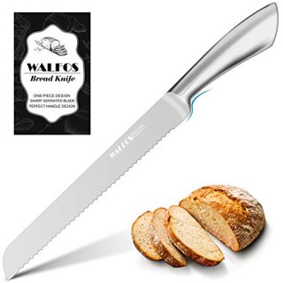 Walfos Serrated Bread Knife, Food Grade One-Piece Stainless Steel Cake Knife with Ergonomic Handle for All Types of Bread
