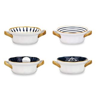 MDZF SWEET HOME Individual Ceramic Baking Bowls for Oven with Lid and Handle French Onion Soup Crock 20 Oz Ramekins, Set of 4
