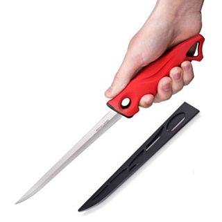 Rockland Guard Narrow Fillet Knife, 8 Inch Blade with Protective Sheath - Non-Slip Easy to Grip Handle, Tapered Flex Stainless Steel Blade.