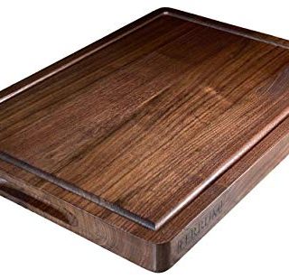 Wood Cutting Board Walnut 17x12x1.25 Inches Reversible with Handles and Juice Groove, Extra Thick Butcher Block Chopping Board Handmade By Ferrum