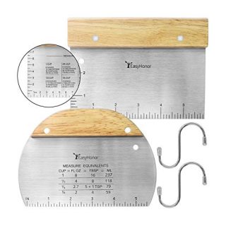 EasyHonor Stainless Steel Metal Griddle Scraper Chopper - Great as Dough Cutter for Bread and Pizza Dough - Multipurpose Kitchen Utensil for Flat Top Griddle - Wooden Handle 2 PCS