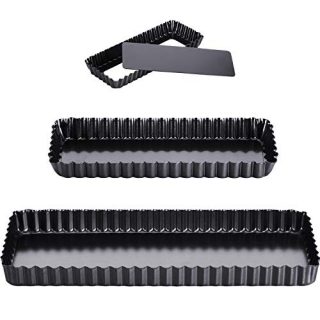 3 Pieces Rectangular Tart Pan with Removable Bottom, Non-Stick Tart and Quiche Baking Pan, 4 inch, 10 inch and 14 inch