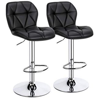 YAHEETECH Height Adjustable Swivel Bar Stools Modern PU Leather Counter Stool bar Chairs with Backrest Set of 2 - Black