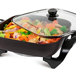 HomeCraft HCSK12BK 12-Inch Electric Non-Stick Skillet, Adjustable Temperature Control, Cool-Touch Handle With Tempered Glass Lid, Perfect For Eggs, Sausage, Bacon, Hashbrowns, Stir Fry, Noodles, Ramen