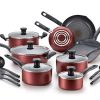 T-fal, Dishwasher Safe Cookware Set, 18 Piece, Red Initiatives Nonstick Inside