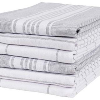KAF Home Monaco Mixed Yarn Dyed Reversible Terry Dish Towel Set of 6, 100-Percent Egyptian Cotton, 18 x 28-inch Kitchen Towels (Gray)