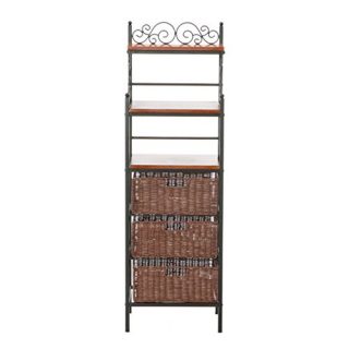 SEI Furniture Wood Metal Frame 3 Drawer w/Woven Baskets, Black w/Brown
