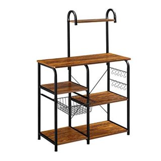 Mr IRONSTONE Vintage Kitchen Baker's Rack Utility Storage Shelf 35.5" Microwave Stand 3-Tier+4-Tier Shelf for Spice Rack Organizer Workstation with 10 Hooks