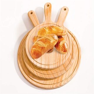 Wooden Pizza board Round with Hand Pizza Pan Baking Tray Pizza Stone Cutting Board Platter Pizza Bamboo Cake Bakeware Tools,wooden pizza round board Wooden pizza plate (Color : 11inch)